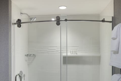 Separate tub and shower, hair dryer, towels