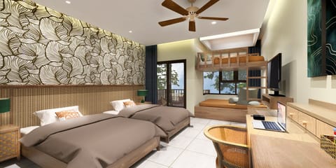 Family Double or Twin Room, 1 Bedroom | 2 bedrooms, minibar, in-room safe, desk