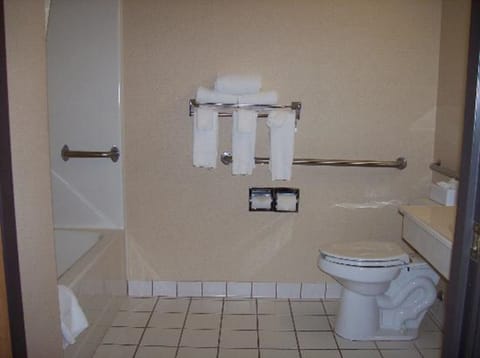 Combined shower/tub, hair dryer, towels