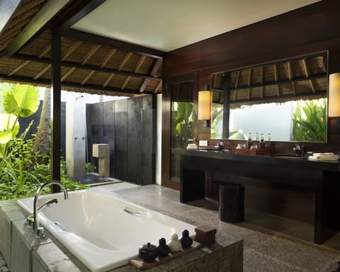 Two-Bedroom Private Estate Pool Villa | Bathroom | Separate tub and shower, deep soaking tub, rainfall showerhead