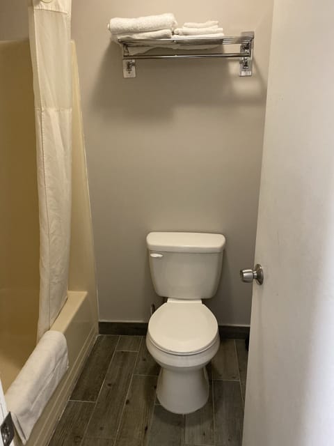 Combined shower/tub, towels