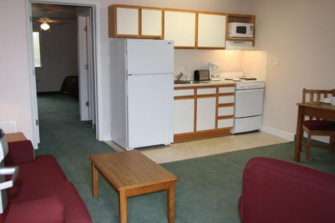 Fridge, microwave, coffee/tea maker, dining tables