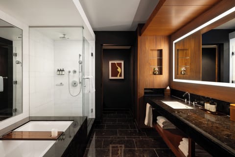 Fairmont Gold Corner Suite, 1 King Bed | Bathroom | Separate tub and shower, rainfall showerhead, designer toiletries
