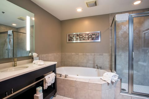 Shower, designer toiletries, hair dryer, bathrobes