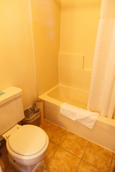 Standard Room, 1 Queen Bed, Smoking | Bathroom | Combined shower/tub, rainfall showerhead, hair dryer, towels