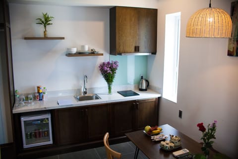 Double Studio | Private kitchen | Fridge, electric kettle