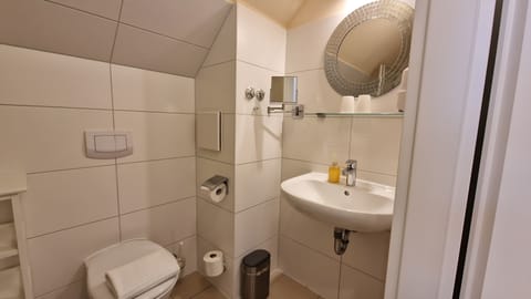 Small Double Room | Bathroom | Shower, hair dryer, towels