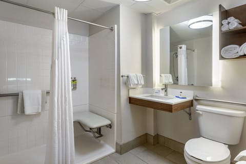 Standard Room, 1 King Bed, Roll-in Shower (Communications) | Bathroom | Combined shower/tub, free toiletries, hair dryer, towels