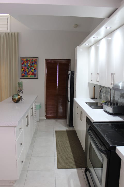 Exclusive Apartment | Private kitchen | Full-size fridge, microwave, oven, stovetop