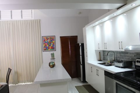 Exclusive Apartment | Private kitchen | Full-size fridge, microwave, oven, stovetop