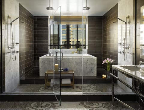 Presidential Suite | Bathroom | Designer toiletries, hair dryer, bathrobes, towels