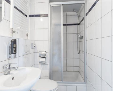 Shower, eco-friendly toiletries, hair dryer, soap