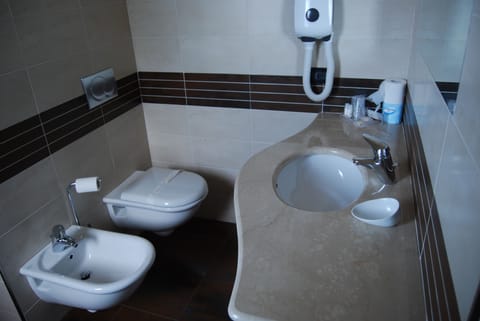 Shower, free toiletries, hair dryer, bidet
