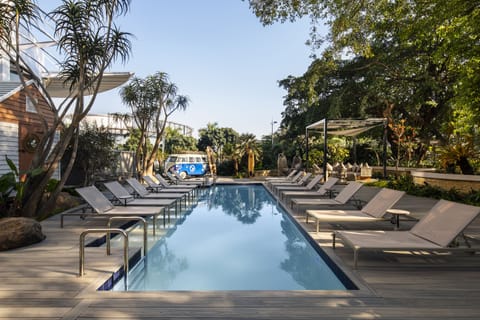 Outdoor pool, sun loungers