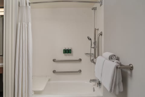 Combined shower/tub, eco-friendly toiletries, hair dryer, towels