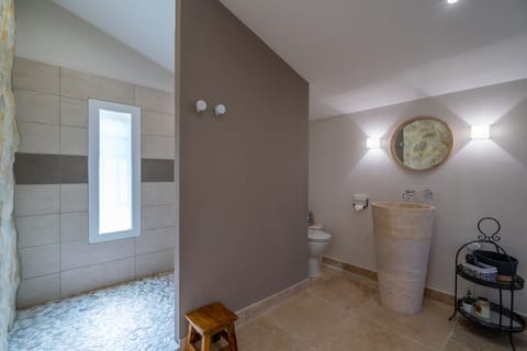 Premium Studio (L'Olivier) | Bathroom | Shower, rainfall showerhead, free toiletries, hair dryer