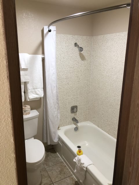 Combined shower/tub, towels