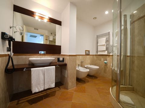 Family Room | Bathroom | Shower, hair dryer, bidet, towels