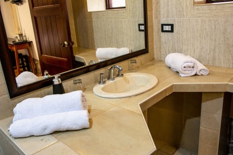 Double Room, Garden View | Bathroom | Shower, hair dryer, towels