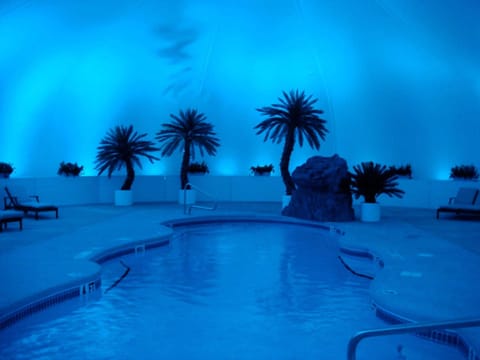 Indoor pool, open 9:00 AM to 9:00 PM, sun loungers