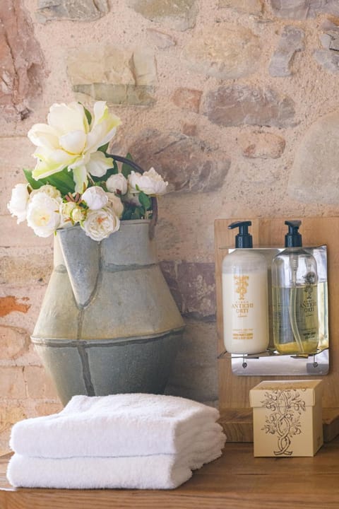 Shower, rainfall showerhead, hair dryer, bathrobes