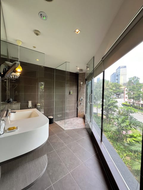 Executive Suite | Bathroom | Shower, rainfall showerhead, designer toiletries, hair dryer