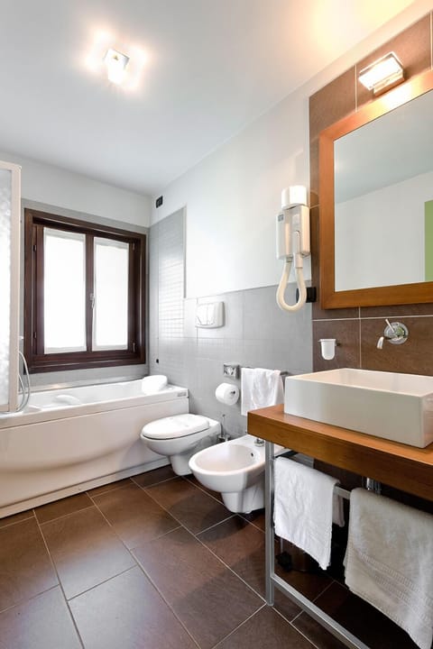 Free toiletries, hair dryer, bidet, towels