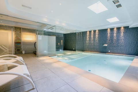 Indoor pool, open 2:00 PM to 8:30 PM, sun loungers