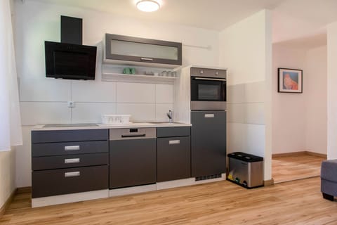 Apartment | Private kitchen | Full-size fridge, microwave, oven, stovetop