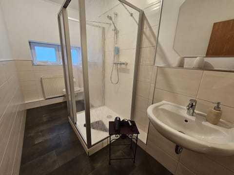 Suite | Bathroom | Shower, free toiletries, hair dryer, towels