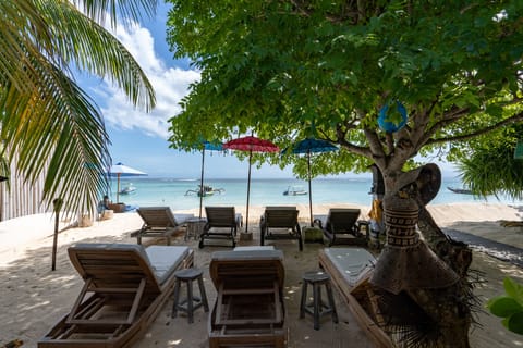 On the beach, white sand