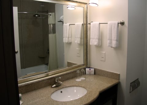 Room, 1 King Bed | Bathroom | Combined shower/tub, free toiletries, hair dryer, towels