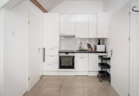 Junior Apartment, 1 Bedroom, Kitchen (incl. cleaning fee of 120 CHF) | Private kitchen | Fridge, microwave, oven, stovetop