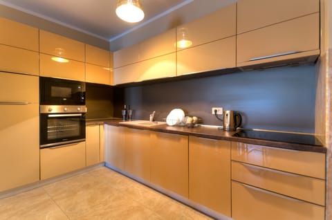 Panoramic Apartment, 4 Bedrooms, Sea View | Shared kitchen | Fridge, microwave, oven, stovetop