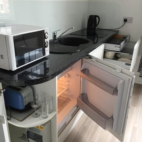 Fridge, microwave, stovetop, highchair