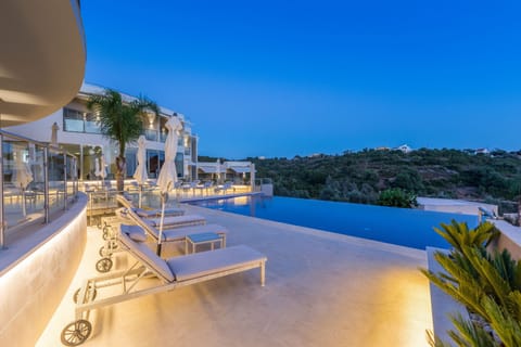 Indoor pool, outdoor pool, sun loungers