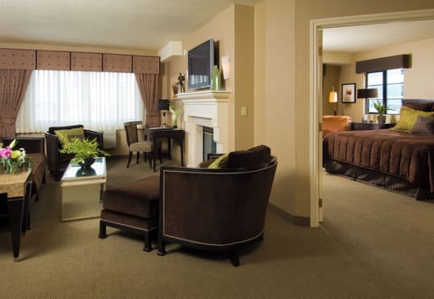 Suite, 1 King Bed, Fireplace, City View | Premium bedding, pillowtop beds, in-room safe, desk