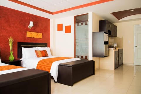 Premium bedding, down comforters, desk, soundproofing