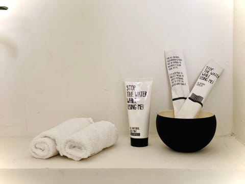 Shower, hair dryer, bathrobes, towels