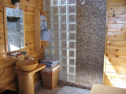 Exclusive Cabin, 1 Queen Bed, Accessible, Mountain View | Bathroom | Combined shower/tub, towels