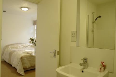 Combined shower/tub, free toiletries, towels