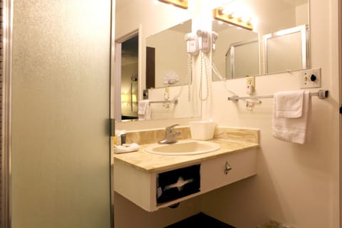 Single Room, 1 Queen Bed, Accessible | Bathroom | Free toiletries, hair dryer, towels