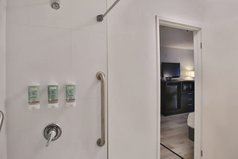 Standard Room, 2 Queen Beds, Non Smoking, Refrigerator | Bathroom | Combined shower/tub, free toiletries, hair dryer, towels