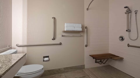 Standard Room, 1 Queen Bed, Accessible, Refrigerator (Pet Friendly) | Bathroom | Combined shower/tub, free toiletries, hair dryer, towels