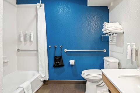 Room, 1 King Bed, Accessible, Bathtub | Bathroom | Combined shower/tub, hair dryer, towels