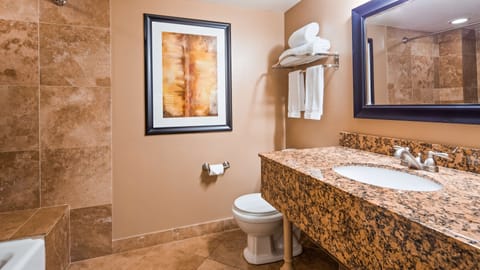 Suite, 1 King Bed, Non Smoking, Refrigerator (No Resort Fees) | Bathroom | Free toiletries, hair dryer, towels, soap