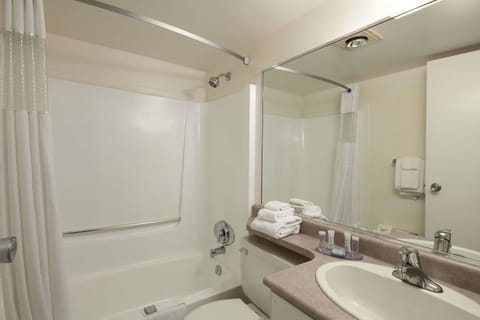 Combined shower/tub, free toiletries, hair dryer, towels