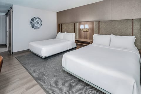 Hypo-allergenic bedding, down comforters, desk, laptop workspace