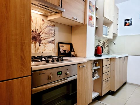 Deluxe Apartment | Private kitchen | Fridge, microwave, stovetop, cookware/dishes/utensils