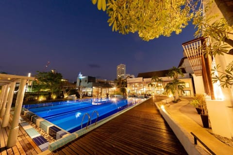 Outdoor pool, sun loungers